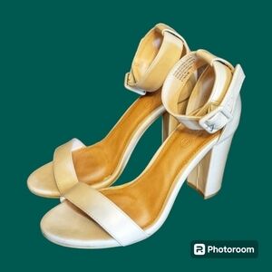 RUBI Dainty Cream Ankle Strap Tapered Block Heel Open Toe Sandal Size 8